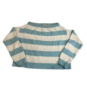 Alice + Olivia Bauer Off The Shoulder Stripe Sweater Size Medium Baby Blue White